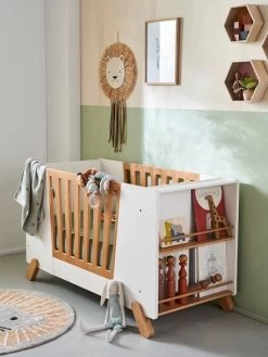 Lit Bébé Avec Barrière Amovible + Rangement Bibliothèque LIGNE PIROUETTE Blanc - Vertbaudet