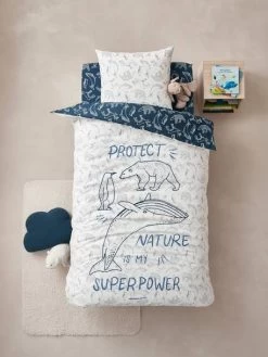 Parure Housse De Couette + Taie D'oreiller Enfant En Coton Bio* Ô MA BANQUISE Marine / écru - Vertbaudet