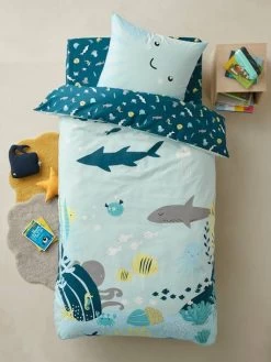 Parure Housse De Couette + Taie D'oreiller Enfant FONDS MARINS Bleu - Vertbaudet