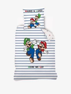 Parure Housse De Couette + Taie D'oreiller Enfant Mario® Blanc Animé - Super Mario