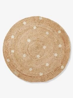 Tapis Jute à Pois Dorés Beige Clair Uni Avec Decor - Vertbaudet